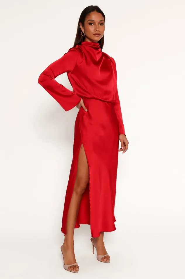 Women Winter Dresses Petal and Pup Kristyn Long Sleeve Midi Dress Red