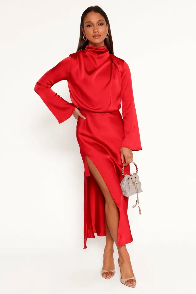 Women Winter Dresses Petal and Pup Kristyn Long Sleeve Midi Dress Red