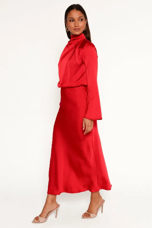 Women Winter Dresses Petal and Pup Kristyn Long Sleeve Midi Dress Red