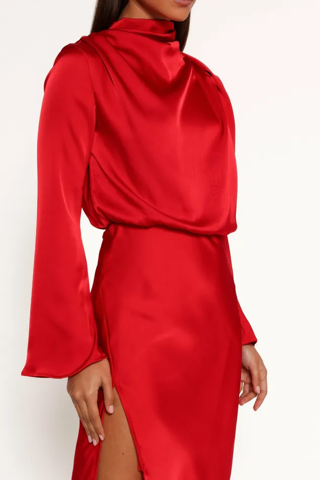 Women Winter Dresses Petal and Pup Kristyn Long Sleeve Midi Dress Red