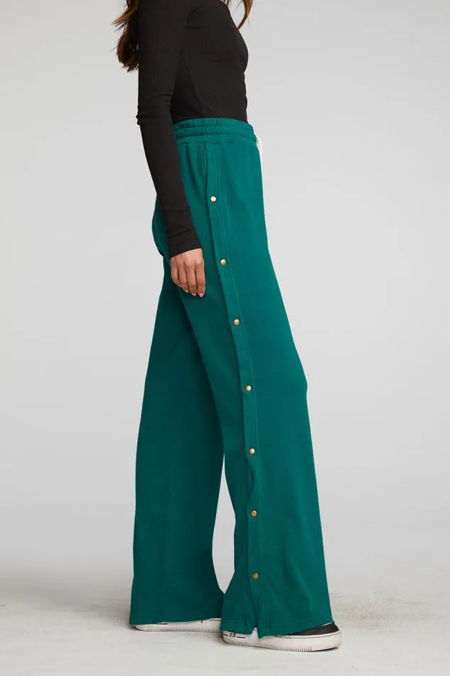 Womens Chaser Brand Bottoms Cotton Fleece Wide Leg Joggers With Button Sideseam