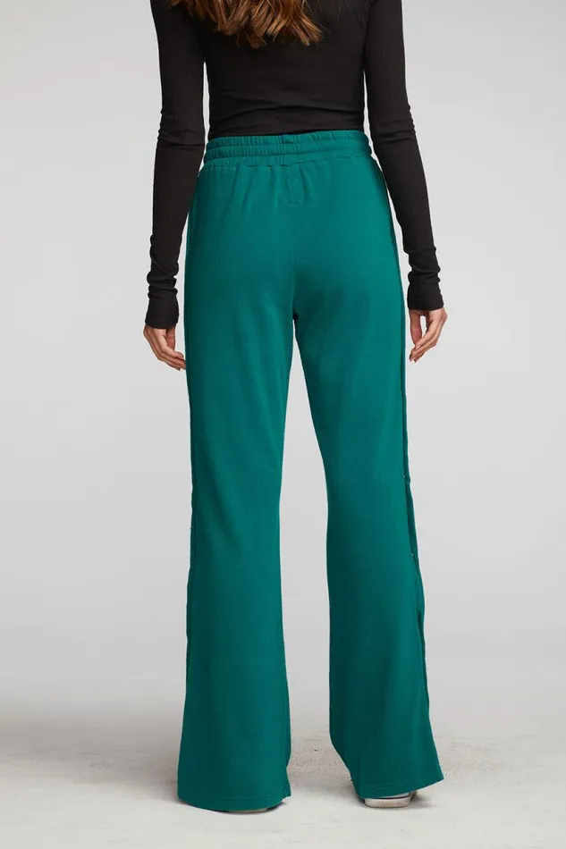 Womens Chaser Brand Bottoms Cotton Fleece Wide Leg Joggers With Button Sideseam