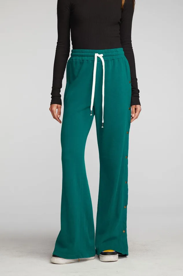 Womens Chaser Brand Bottoms Cotton Fleece Wide Leg Joggers With Button Sideseam