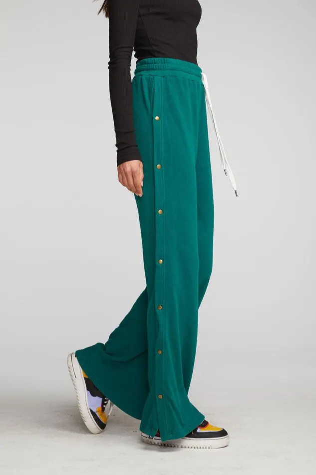 Womens Chaser Brand Bottoms Cotton Fleece Wide Leg Joggers With Button Sideseam