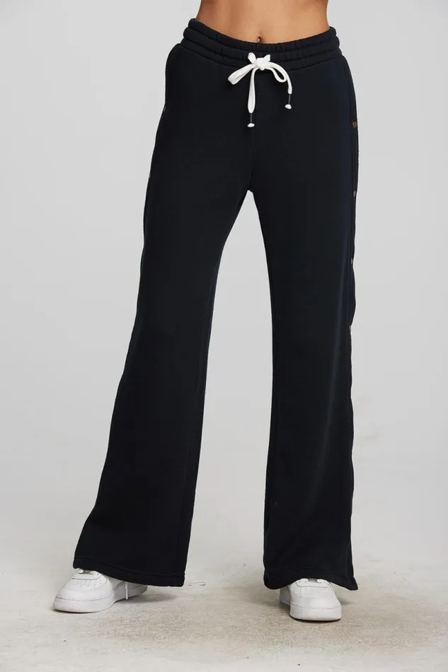 Womens Chaser Brand Bottoms Zuma Cotton Terry Wide Leg Joggers With Button Side Seam