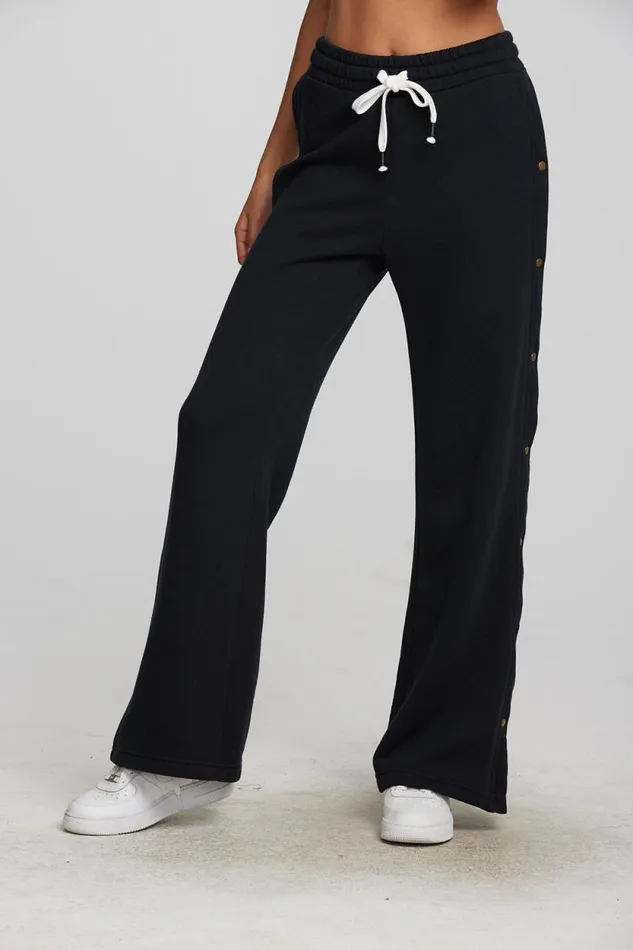 Womens Chaser Brand Bottoms Zuma Cotton Terry Wide Leg Joggers With Button Side Seam