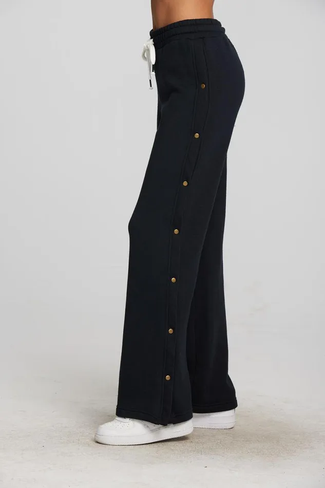 Womens Chaser Brand Bottoms Zuma Cotton Terry Wide Leg Joggers With Button Side Seam