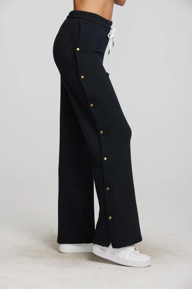 Womens Chaser Brand Bottoms Zuma Cotton Terry Wide Leg Joggers With Button Side Seam