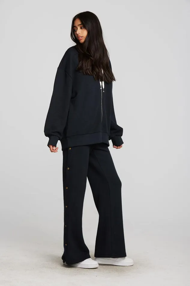 Womens Chaser Brand Bottoms Zuma Cotton Terry Wide Leg Joggers With Button Side Seam