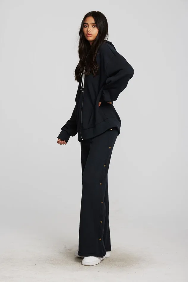 Womens Chaser Brand Bottoms Zuma Cotton Terry Wide Leg Joggers With Button Side Seam