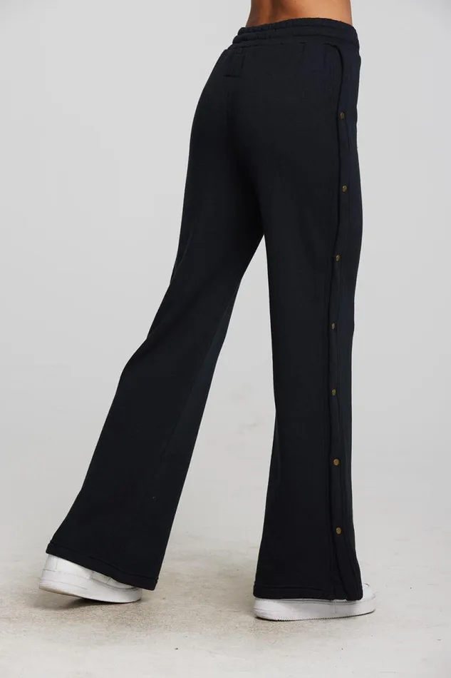 Womens Chaser Brand Bottoms Zuma Cotton Terry Wide Leg Joggers With Button Side Seam