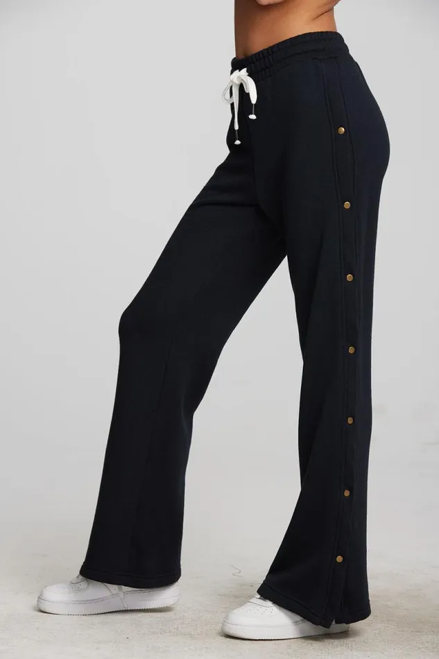 Womens Chaser Brand Bottoms Zuma Cotton Terry Wide Leg Joggers With Button Side Seam