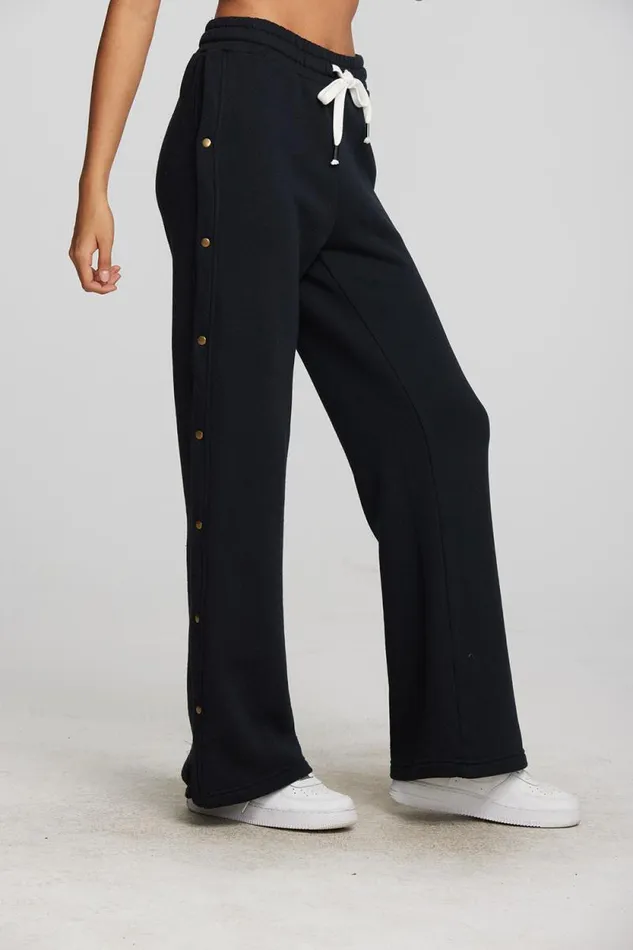 Womens Chaser Brand Bottoms Zuma Cotton Terry Wide Leg Joggers With Button Side Seam