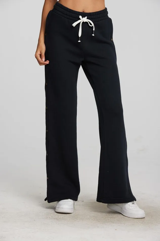 Womens Chaser Brand Bottoms Zuma Cotton Terry Wide Leg Joggers With Button Side Seam