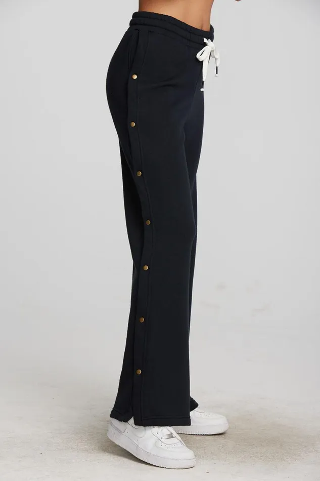 Womens Chaser Brand Bottoms Zuma Cotton Terry Wide Leg Joggers With Button Side Seam