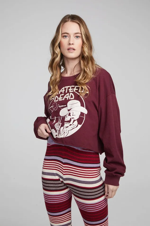 Womens Chaser Brand Graphics Grateful Dead Desert Skeleton Long Sleeve