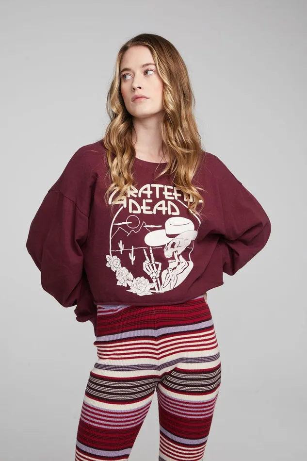 Womens Chaser Brand Graphics Grateful Dead Desert Skeleton Long Sleeve