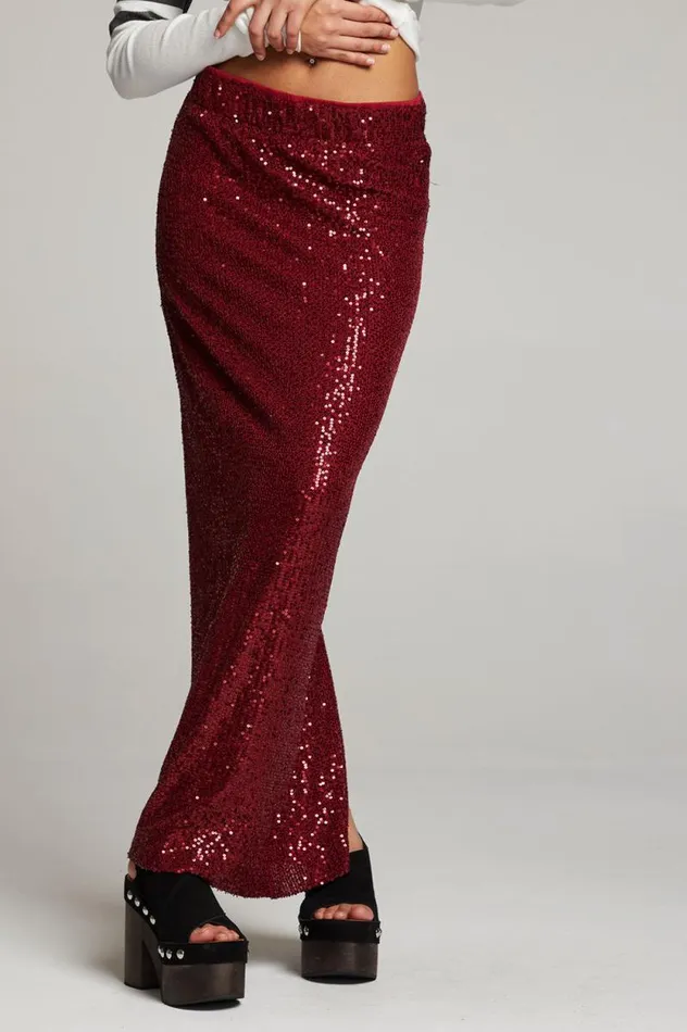 Womens Chaser Brand Loungewear Amber Blood Red Midi Skirt
