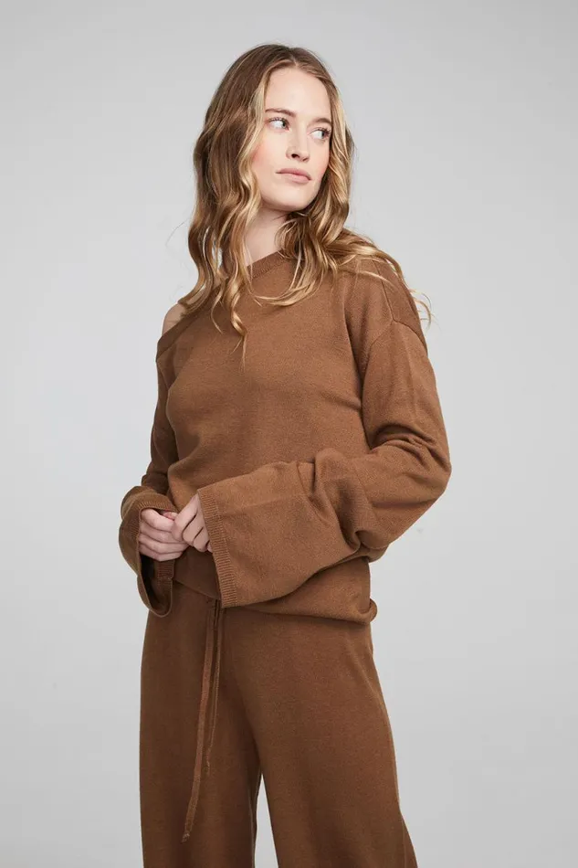 Womens Chaser Brand Loungewear Dani Deep Taupe Long Sleeve