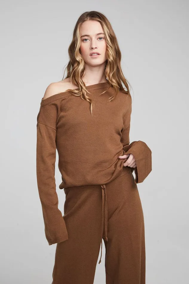 Womens Chaser Brand Loungewear Dani Deep Taupe Long Sleeve