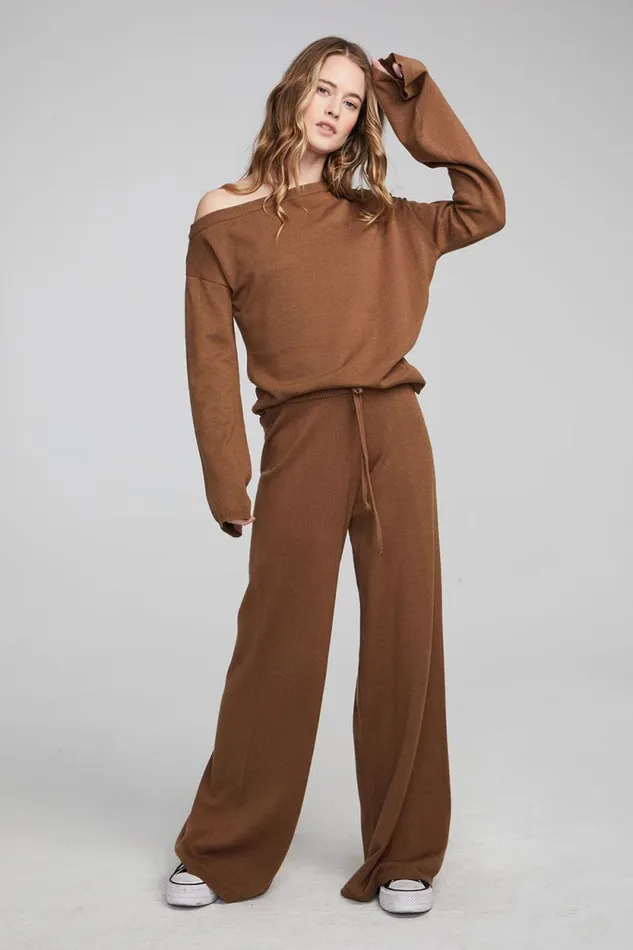 Womens Chaser Brand Loungewear Dani Deep Taupe Long Sleeve