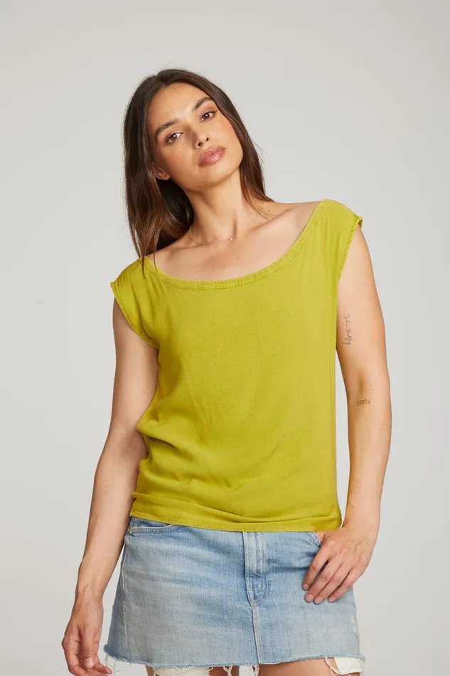 Womens Chaser Brand Loungewear Sleeveless Citron Dolman Tee