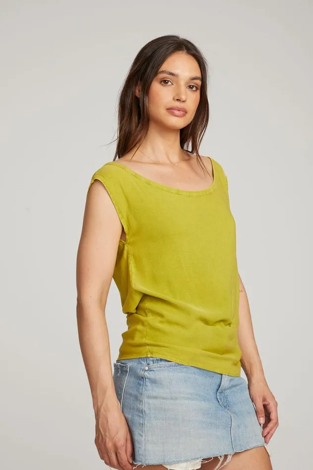 Womens Chaser Brand Loungewear Sleeveless Citron Dolman Tee