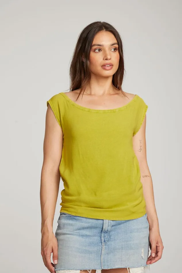 Womens Chaser Brand Loungewear Sleeveless Citron Dolman Tee