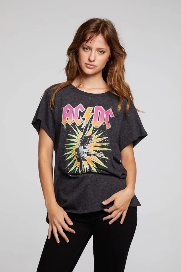 Womens Chaser Brand Tops ACDC Let There Be Rock Tee
