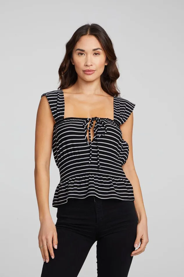 Womens Chaser Brand Tops Bayshore Tank Top 8211 Black And White Stripe