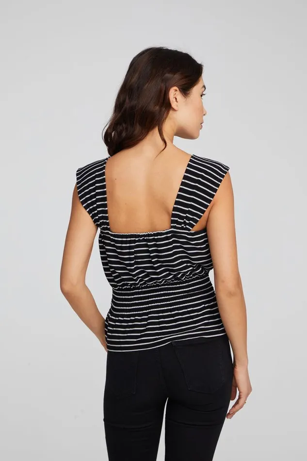 Womens Chaser Brand Tops Bayshore Tank Top 8211 Black And White Stripe