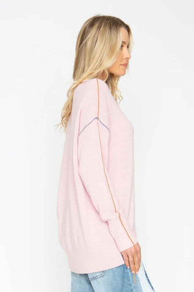 Womens Chaser Brand Tops Bubble Sweater 8211 Powder Pink