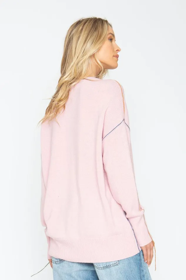 Womens Chaser Brand Tops Bubble Sweater 8211 Powder Pink