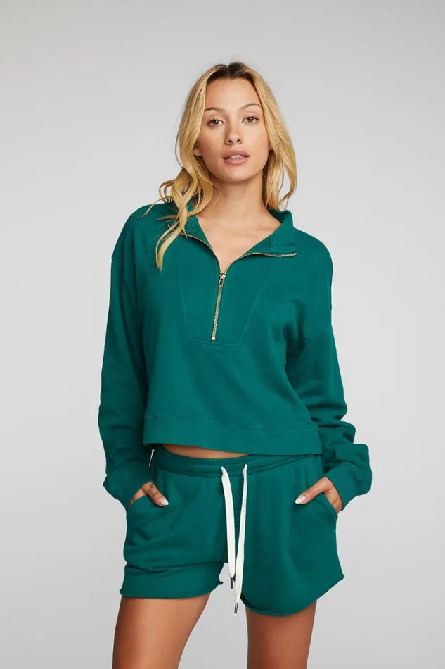 Womens Chaser Brand Tops Cotton Fleece Half Zip Up Pullover With Rib