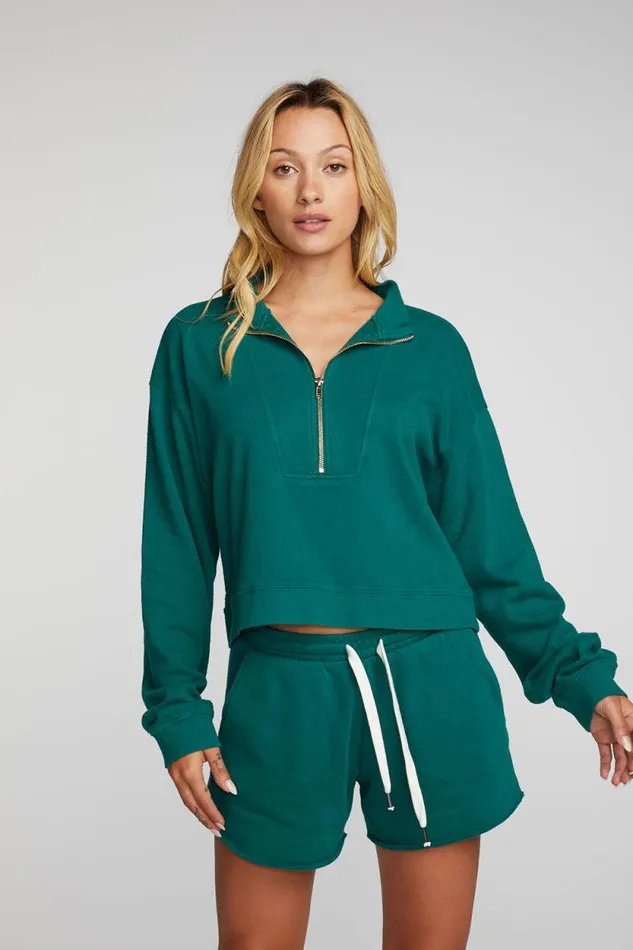 Womens Chaser Brand Tops Cotton Fleece Half Zip Up Pullover With Rib