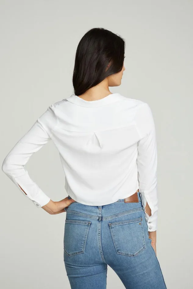 Womens Chaser Brand Tops Cropped Long Sleeve Button Down Shirt