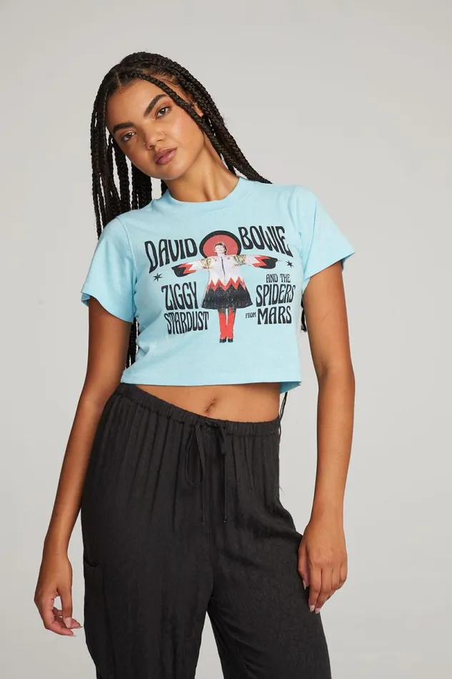 Womens Chaser Brand Tops David Bowie Ziggy Stardust Crop Tee