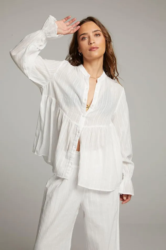 Womens Chaser Brand Tops Dolphin White Button Down