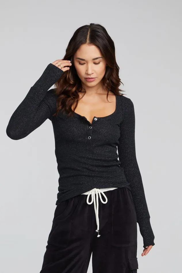 Womens Chaser Brand Tops Drifter Shadow Black Henley