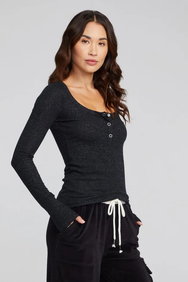 Womens Chaser Brand Tops Drifter Shadow Black Henley