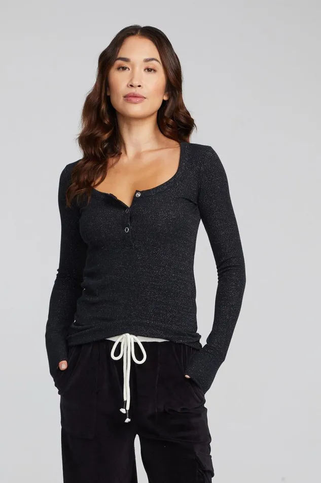 Womens Chaser Brand Tops Drifter Shadow Black Henley
