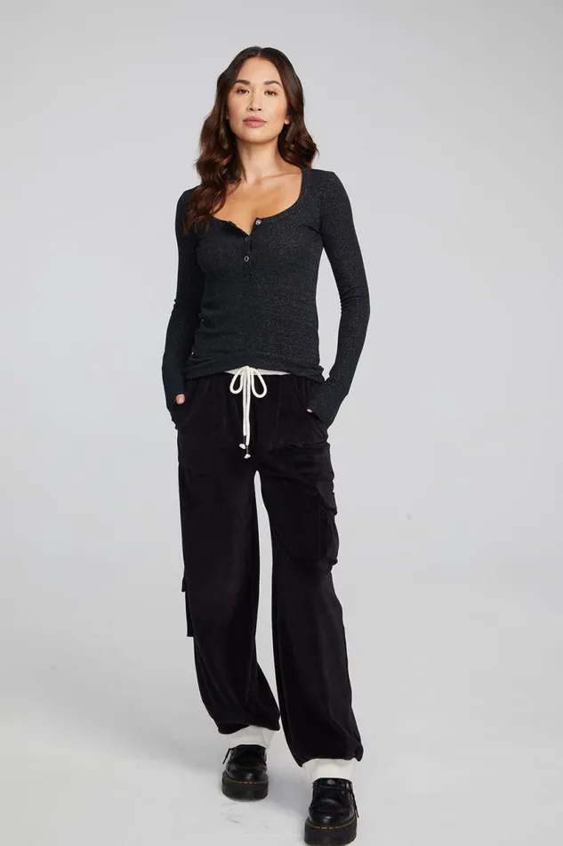 Womens Chaser Brand Tops Drifter Shadow Black Henley