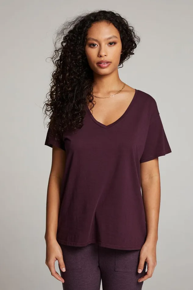 Womens Chaser Brand Tops Everyday Essential Plum Perfect V Neck Tee