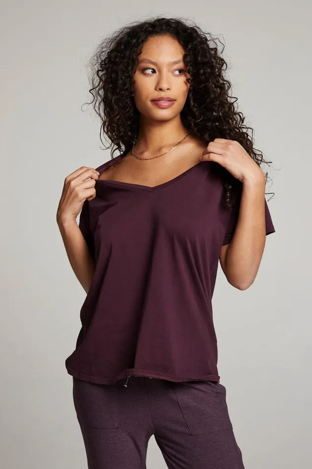 Womens Chaser Brand Tops Everyday Essential Plum Perfect V Neck Tee