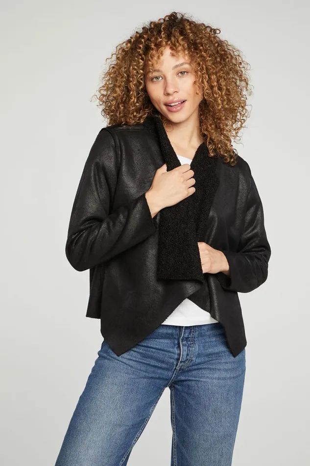 Womens Chaser Brand Tops Faux Suede Shearling Reversible Long Sleeve Waterfall Neck Jacket Womens Chaser Brand Tops Faux Suede Shearling Reversible Long Sleeve Waterfall Neck Jacket