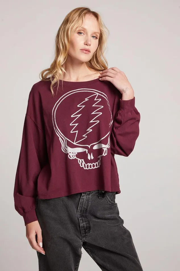Womens Chaser Brand Tops Grateful Dead Silver Stealie Long Sleeve