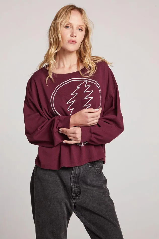 Womens Chaser Brand Tops Grateful Dead Silver Stealie Long Sleeve