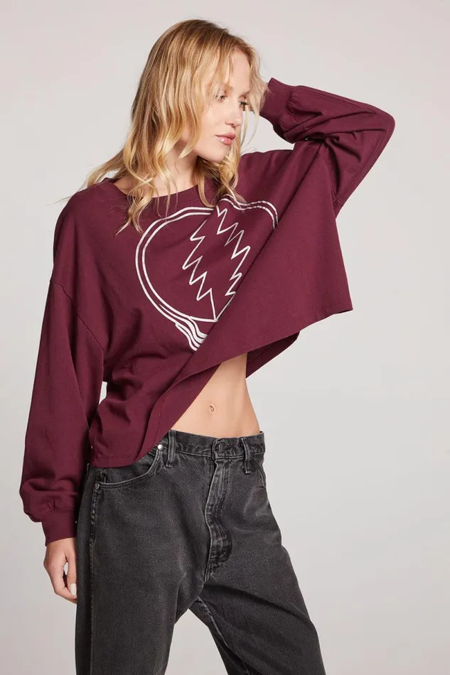 Womens Chaser Brand Tops Grateful Dead Silver Stealie Long Sleeve