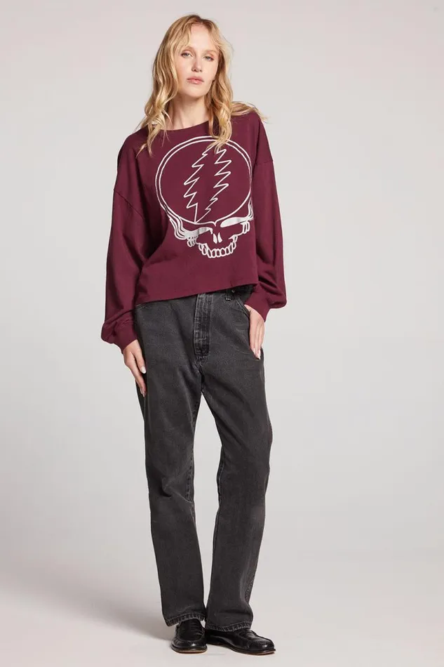Womens Chaser Brand Tops Grateful Dead Silver Stealie Long Sleeve
