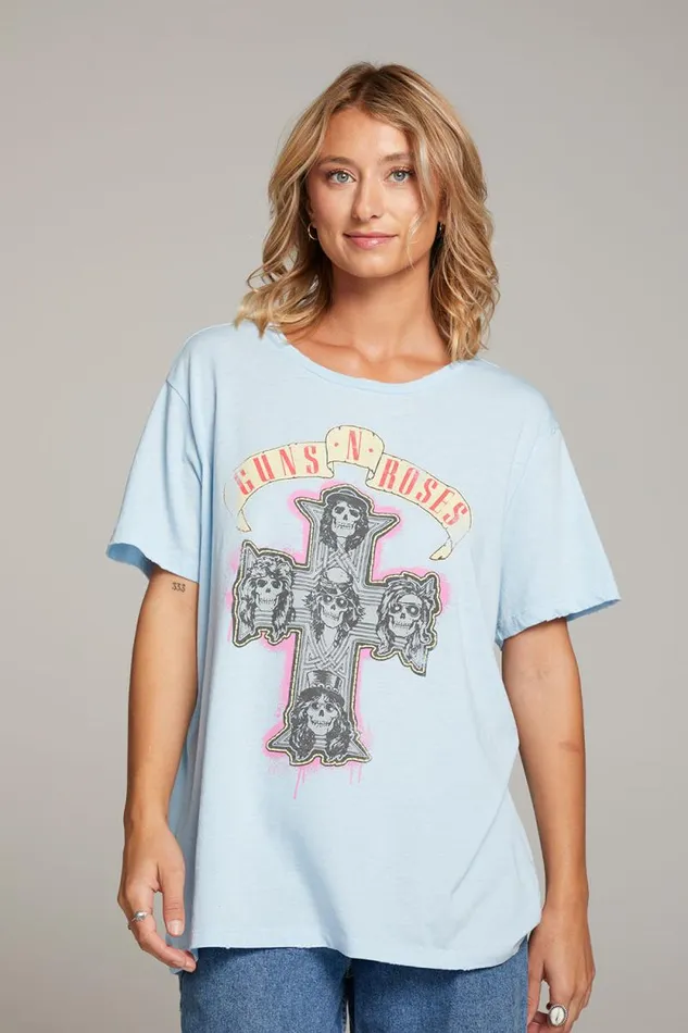 Womens Chaser Brand Tops Guns N039 Roses Skull Cross Tee